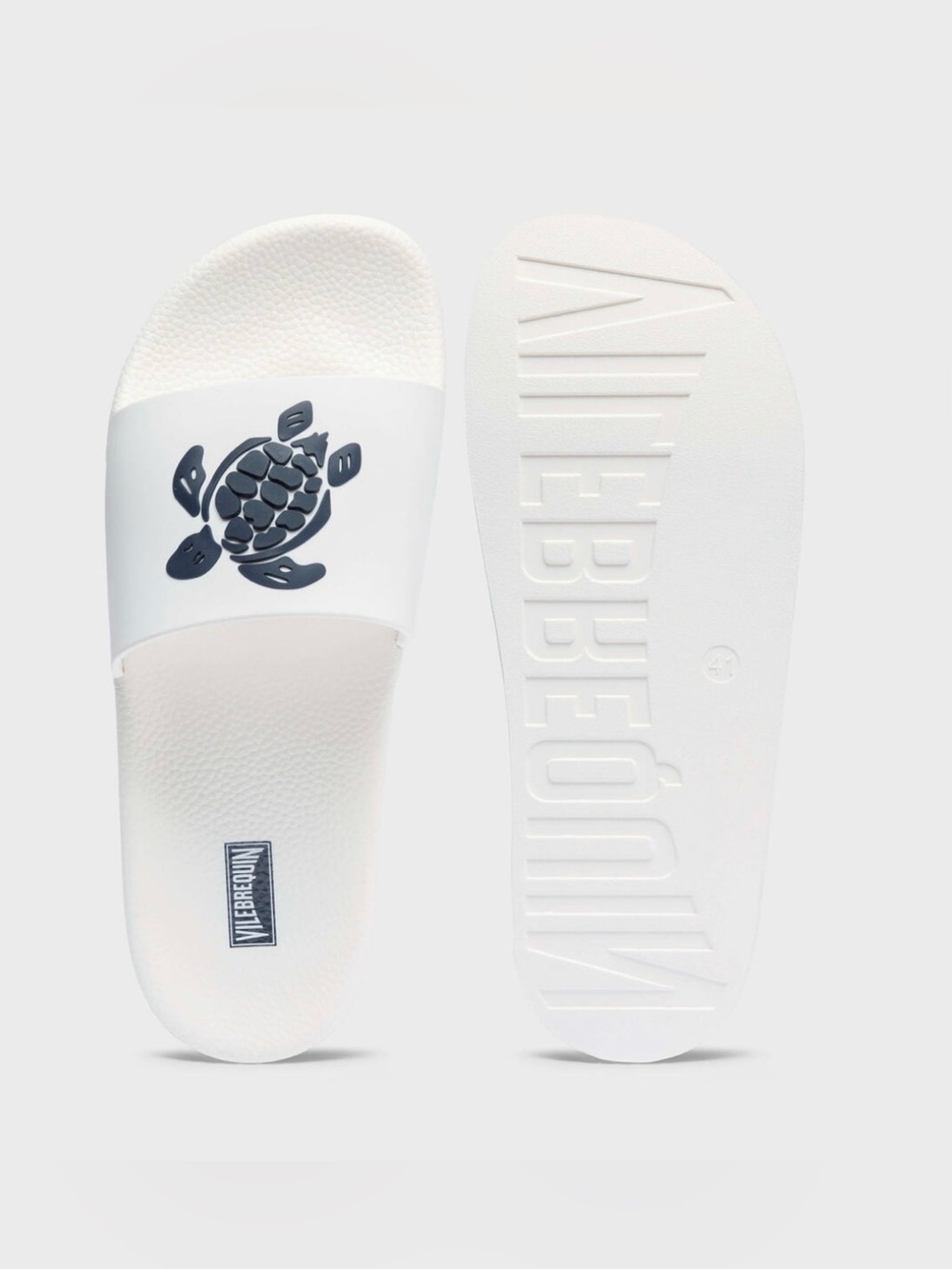 Vilebrequin White Men’s Slides Sandals with Navy Turtle Graphic